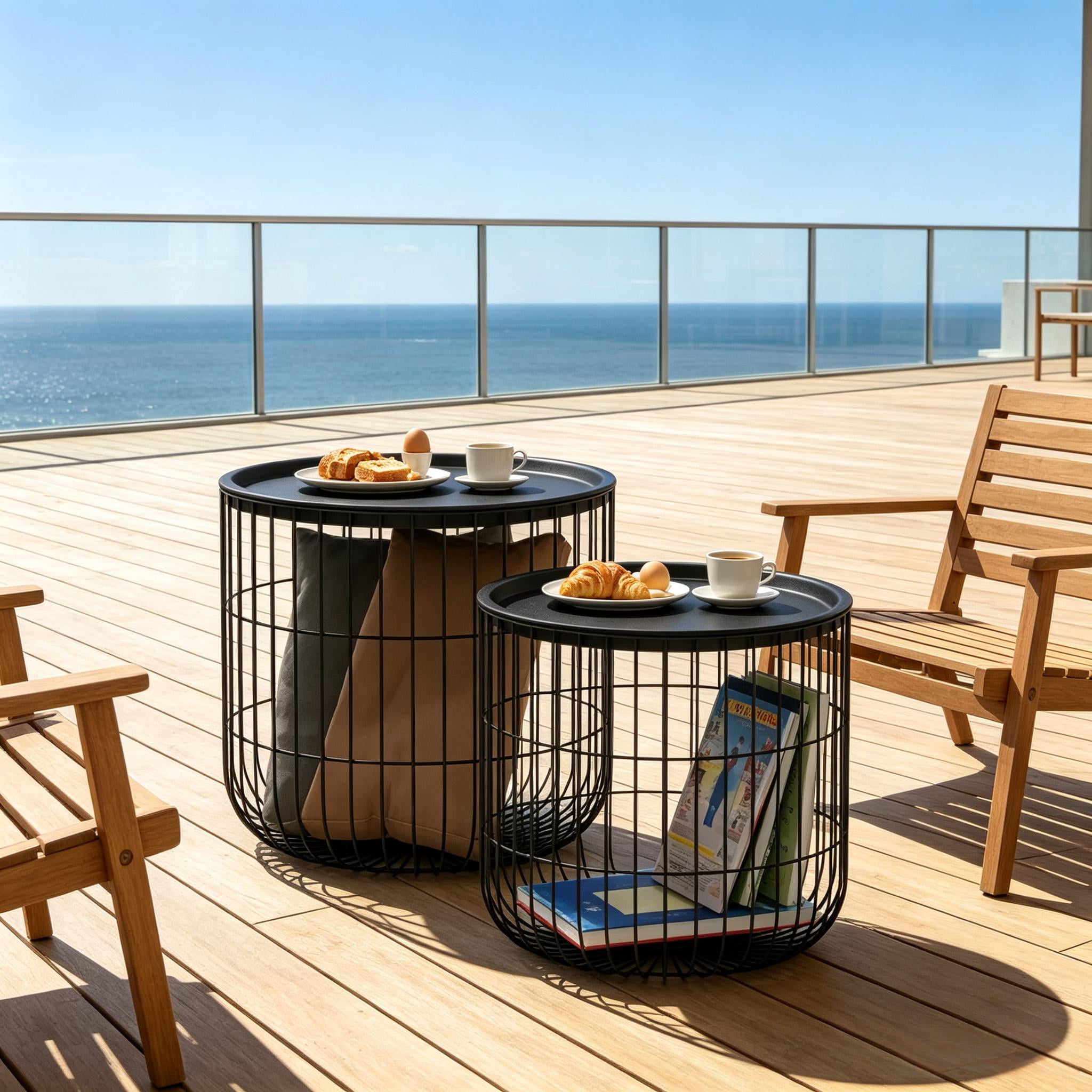 Modern Wire Frame Accent Tables, Round Side Tables with Removable Top, Coffee Table Set