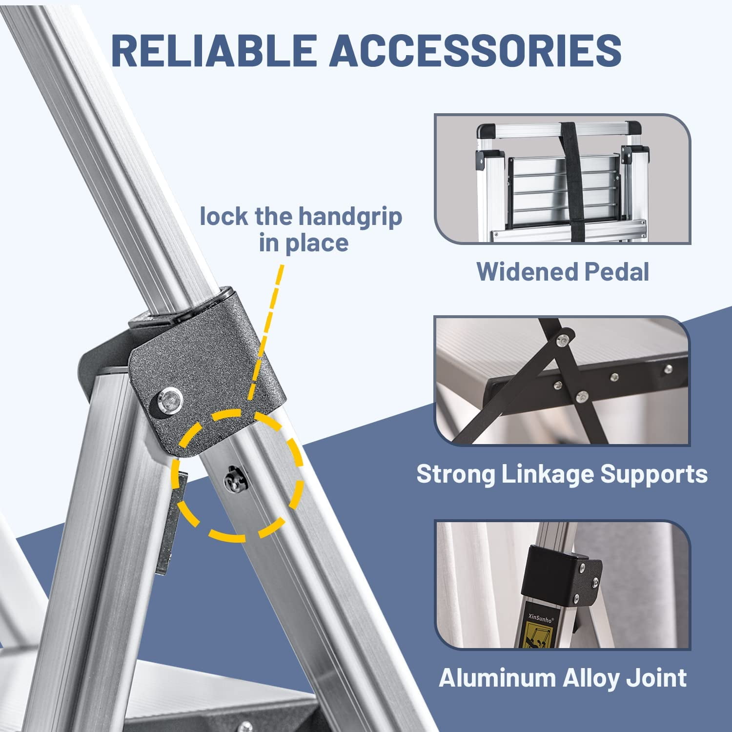Aluminum 3 Step Ladder - Retractable Handgrip Folding Step Stool, 330 lbs Capacity, Wide Anti-Slip Pedals, Safety Household Ladder for Home, Kitchen, Closet