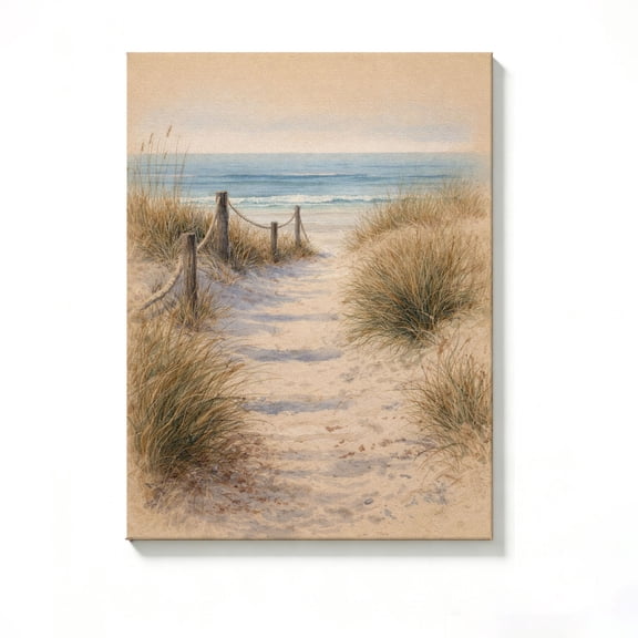 FLASHLUMI 8x12 Inch Serene Beach Path Watercolor Canvas Wall Art, Coastal Nature Decor for Living Room Bedroom, No Frame