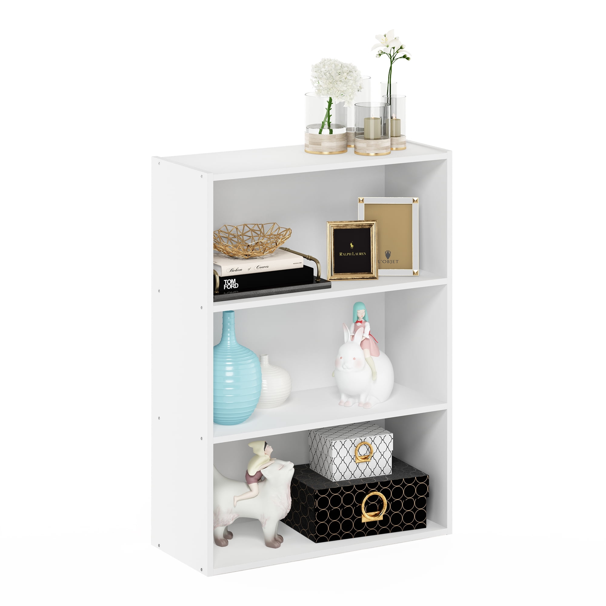 Furinno PASIR Book Shelf, 3-Tier Bookshelf, Storage Shelves Bookcase, 9.7 x 23.7 x 31.5, for Living Room, Bedroom, Home Office, Plain White