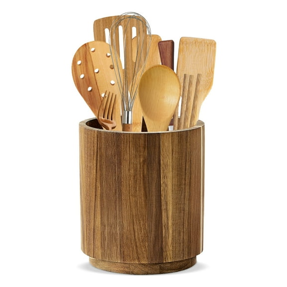 Utensil Holder, 360° Rotating Acacia Wooden Cooking Utensil Crock Utensil Organizer Farmhouse Decor for Kitchen Counter
