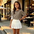 thumbnail image 5 of Girl's Short Sleeve Polo Shirt Button Soild Color School Uniform Shirt Light Brown 150, 5 of 6