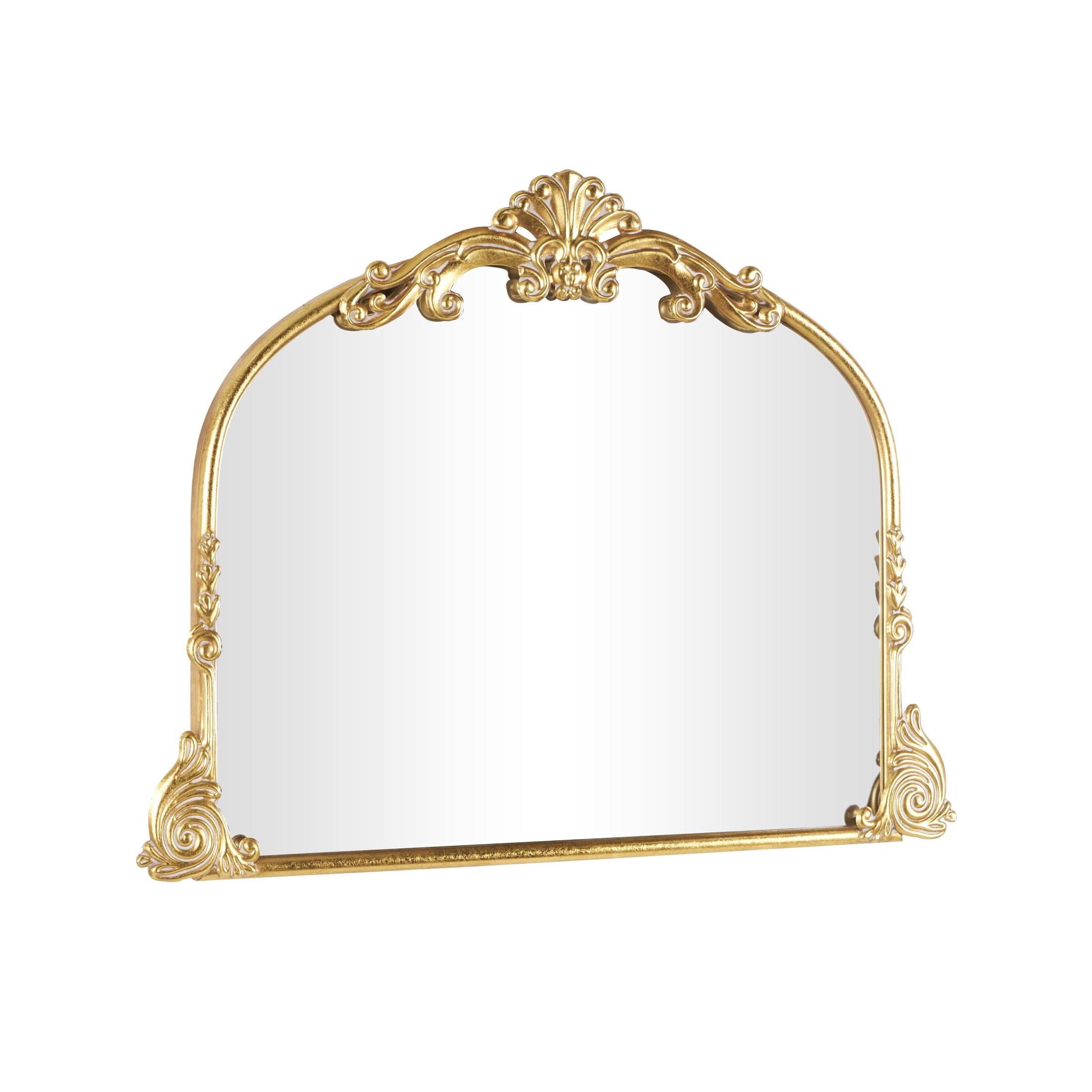 DecMode 44" x 34" Gold Ornate Arched Baroque Scroll Wall Mirror