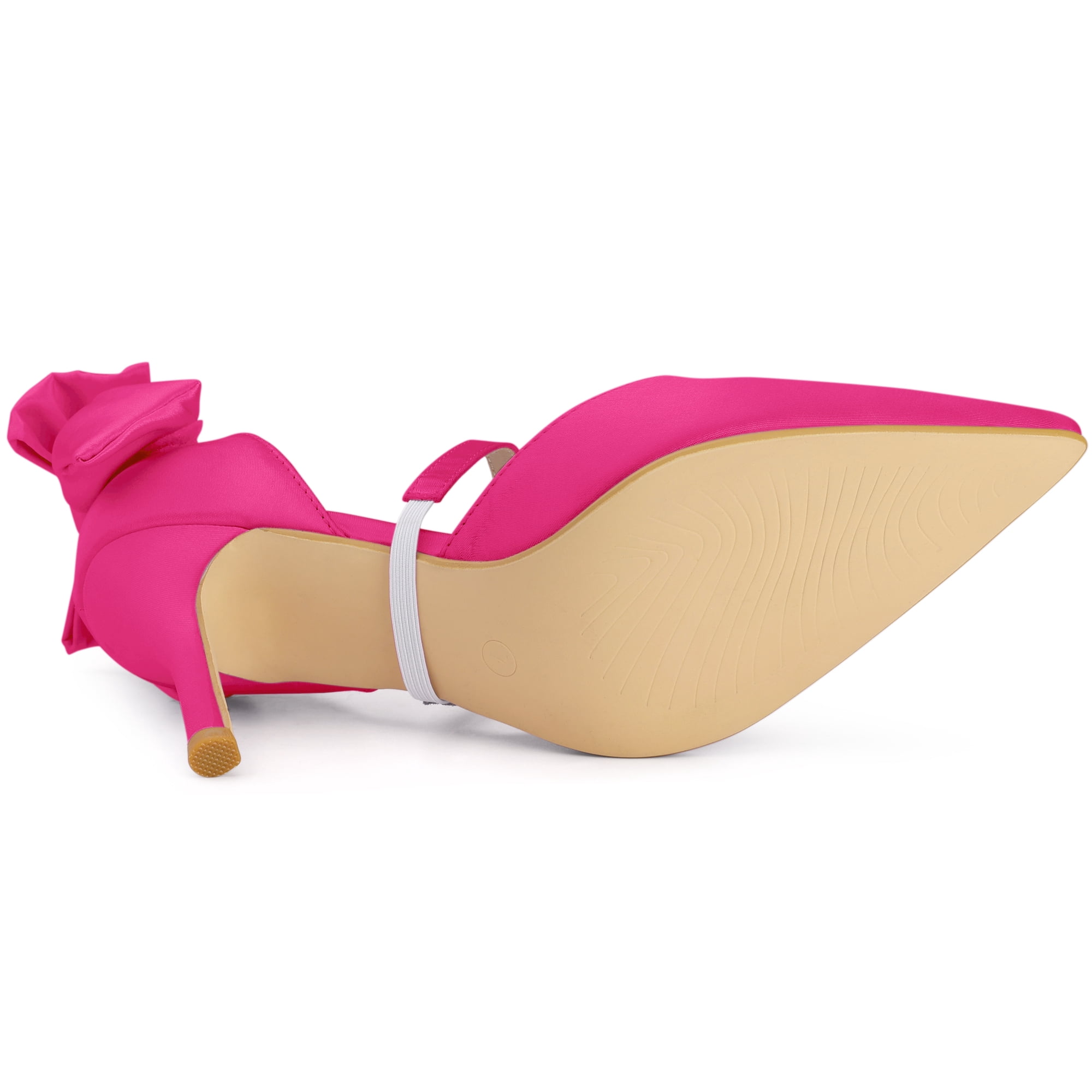 DARING DIVA Women's Pointed Toe Bow Satin Stiletto Heels Pumps Hot Pink 6