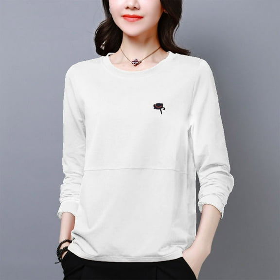 VgaVtl Long Sleeve Women's T Shirts Fall Winter Women Plus Size Tops Solid Color White Workout Loose Layering Casual Shirts,M