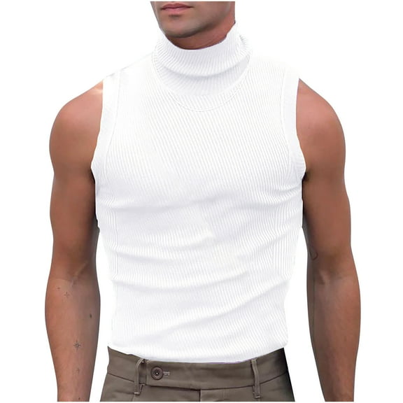 Mlzmgr Tank Tops for Men Summer Half High Neck Sleeveless Knit Tops Tee Solid Color Comfy Slim Casual