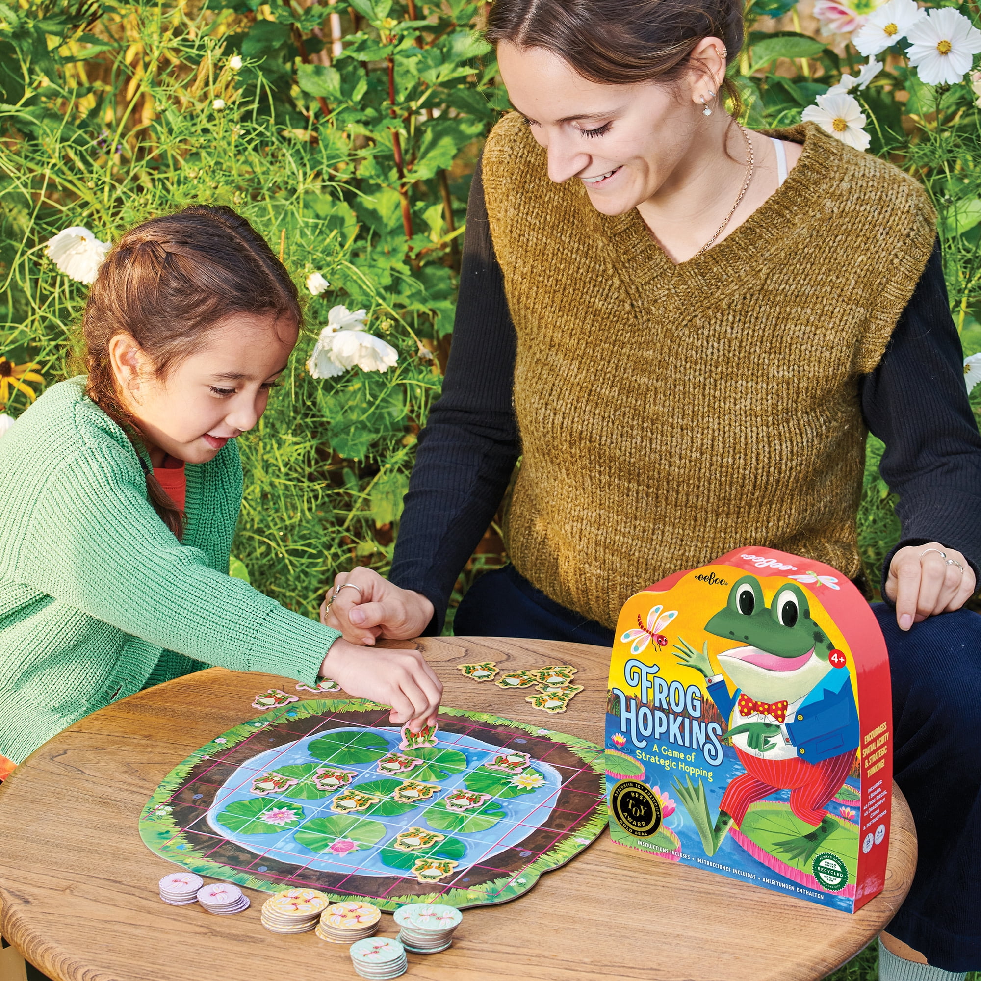 eeBoo: Frog Hopkins Game - A Board Game Of Strategic Hopping Around The Pond, Playful Frog & Butterfly Pieces, Spatial Activity, Kids 4+, 2-4 Players