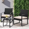 thumbnail image 3 of KROFEM 3-Piece Patio Bistro Set, All-Weather, Outdoor Wicker Furniture with Tempered Glass Table and Waterproof Cushions for Porch, Balcony, Beige, 3 of 7