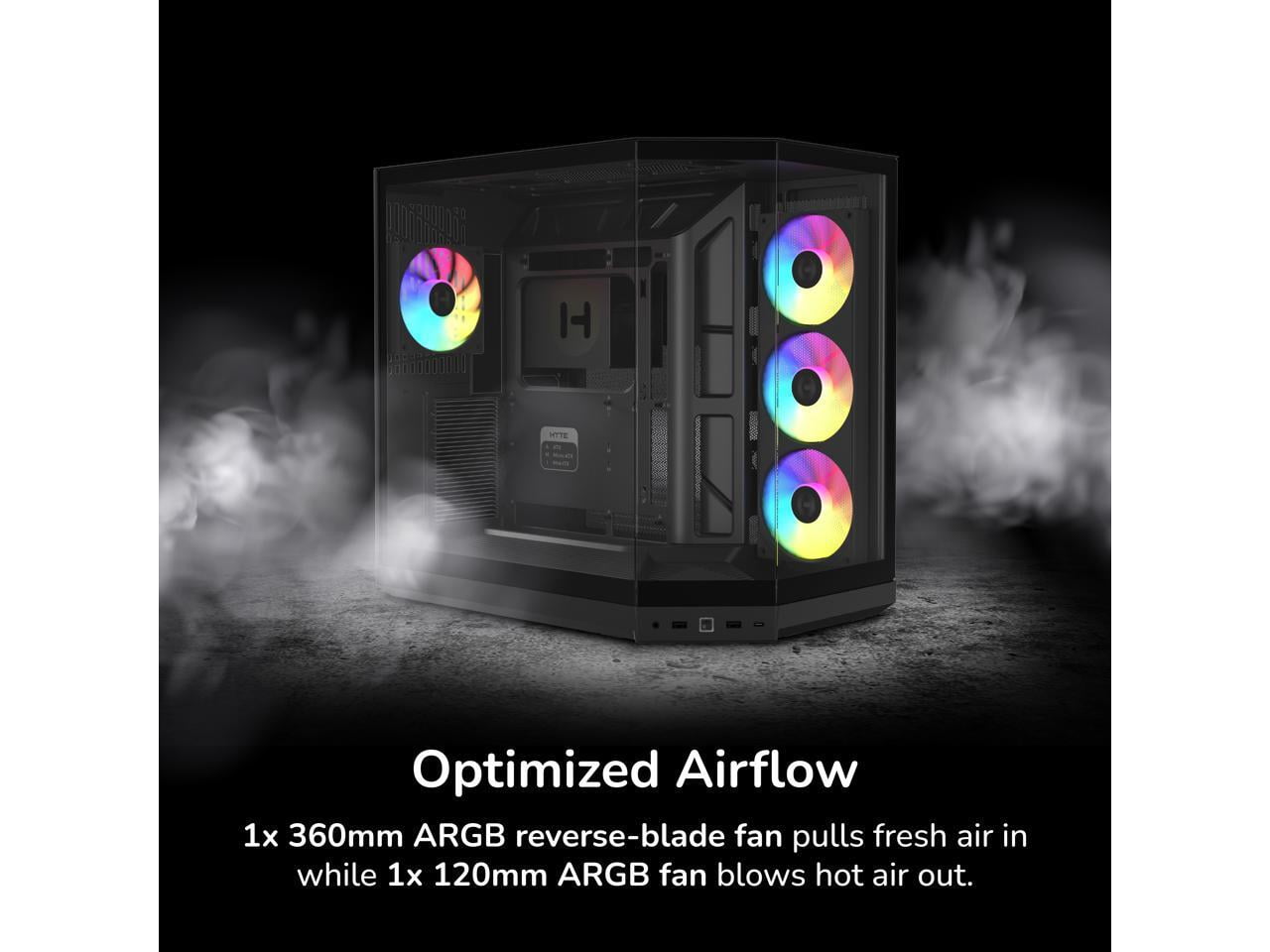 HYTE Y50 RGB Essential Aesthetic Gaming PC Case - 4 Included aRGB Fans (1x 120mm + 1x 360mm Reverse) - Dual Chamber ATX Desktop Chassis - Rear Connect Motherboard Compatible - Pitch Black