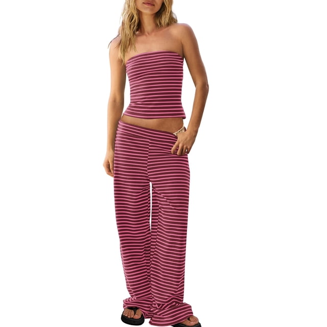 Conjunto de dos piezas Panadila para mujer, trajes de salón de verano a rayas