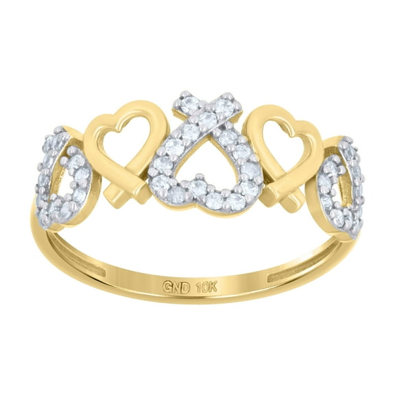 10kt Real Two-Tone Gold Womens Cubic-Zirconia Hearts Ring