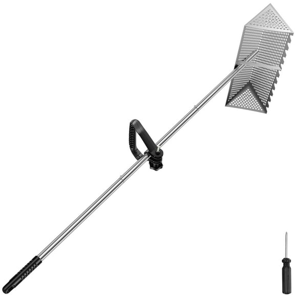 Grusce Sand Fleas Rake Stainless Steel Shark Tooth Sifter Efficient Sand Crab Catcher with Detachable Handle Bar Foldable for Finding