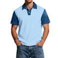 thumbnail image 3 of Blekii Men's Denim Patchwork Short Sleeve Polo Shirt Slim Fit Casual Button down Light Blue 2Xl, 3 of 7