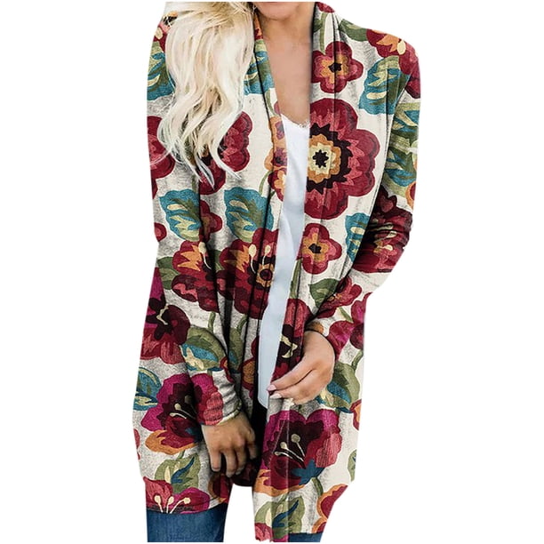 Chaqueta holgada de manga larga para otoño e invierno con estampado étnico de flores para mujer, abrigo con estampado geométrico Vintage Pompotops qwe19785