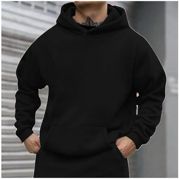 Yanghang Mens Hoodies Men Casual Fashion Solid Pullover Long Sleeve Hoodie With Pocket Sweatshirts