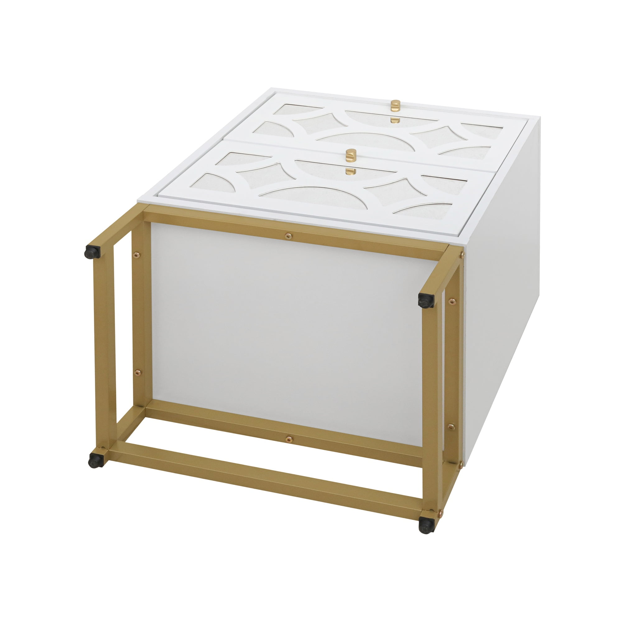Kadyn Nightstand with 2 Drawer, White Mirrored Bedside Table with Gold Legs for Bedroom, Side Table Kadyn Nightstand with 2 Drawer, White Mirrored Bedside Table with Gold Legs for Bedroom, Side Table