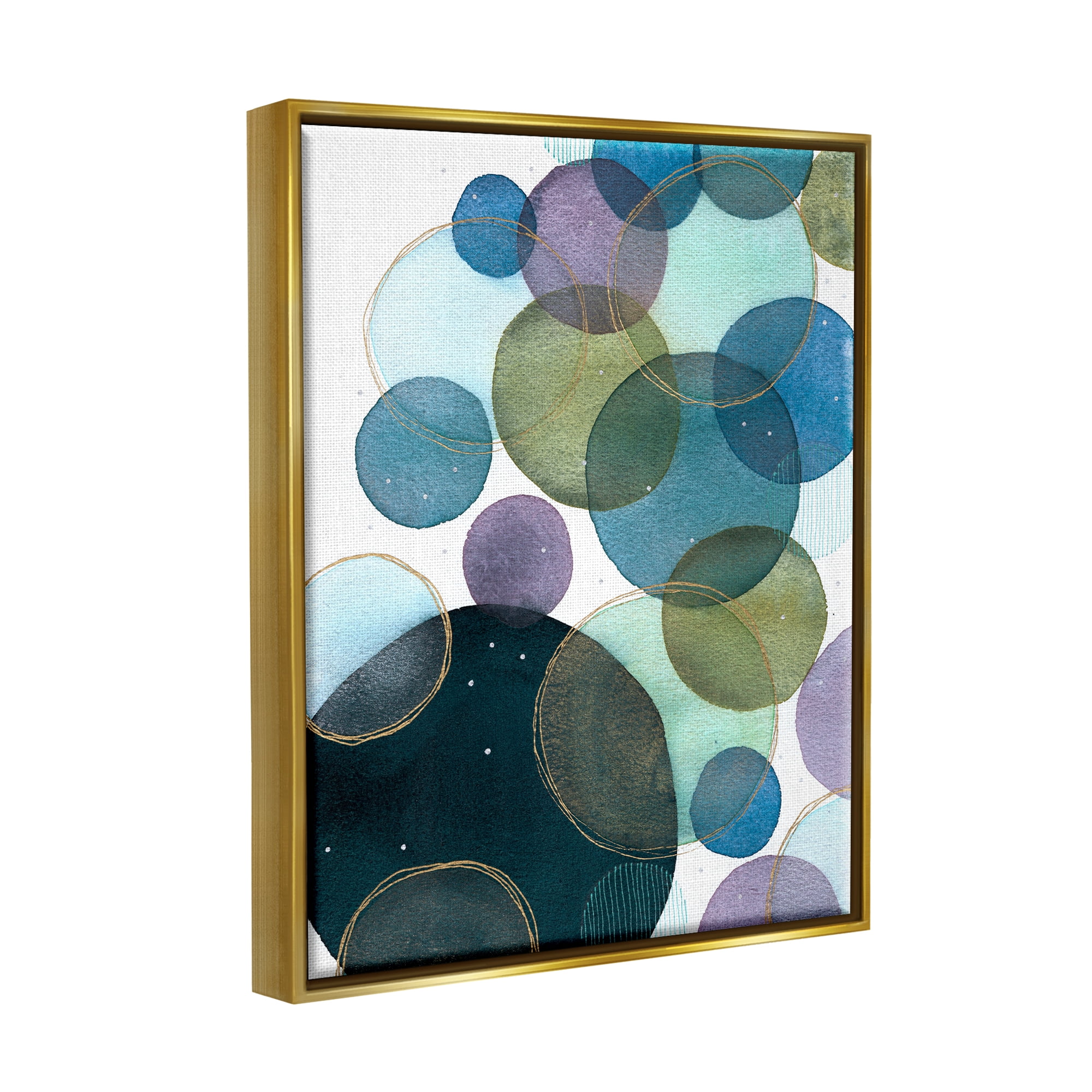 Stupell Industries Varied Overlapping Circles Abstract Painting Gold Floater Framed Art Print Wall Art, 25 x 31