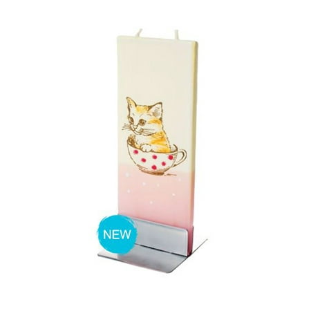 Hand Painted Teacup Flatyz Handmade Lithuanian Twin Wick Unscented Thin Flat Candle- Orange Kitten In Teacup ()