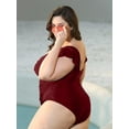 thumbnail image 4 of TIYOMI Plus Size 5X One Piece Swimsuit For Women Wine Red Swimwear Ruffled Deep V Neck Suits Tummy Control Bathing Suits 5XL 26W 28W, 4 of 6