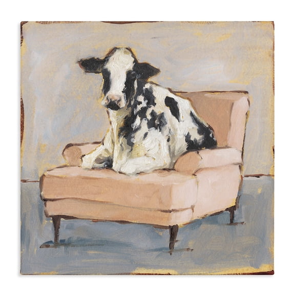 Stupell Industries Eclectic Baby Cow on Pink Couch Canvas Art, 17 x 17, by Ethan Harper