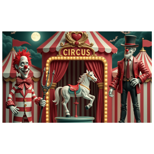 Bannière de Cirque à Thème Coloré Design Clown Éléments Décoratifs Rideaux Rouges Décoration de Fête Carnaval pour Enfants Fête Décoration Intérieure Célébration d'Anniversaire