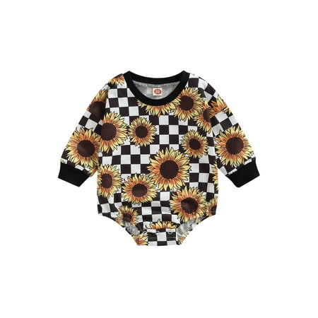 

ZIYIXIN Infant Baby Girls Sunflower Romper Bodysuit Long Sleeve Floral Print One Piece Fall Wilnter Clothes Black 0-6 Months