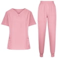 thumbnail image 2 of Hurxie Scrubs Set for Women,Medical Women Scrubs,Nurse Uniform V-Neck Top and Straight Leg Pants with Multi Pocket Pink,2XL, 2 of 5