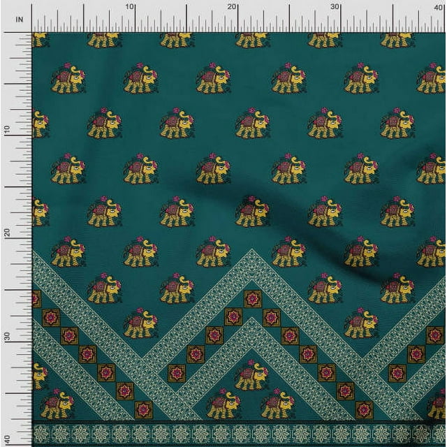 Soimoi Rayon Crepe Fabric Floral Mandala & Elephant Panel Fabric Prints by Yard 46 Inch Wide