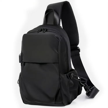 Xeie Thuk Black One Strap Backpack Sling Bag Crossbody for Men Women, Lightweight Waterproof Sling Backpack Shoulder Bag for Hiking Walking Biking Travel Cycling USB Charger Port-Nylon