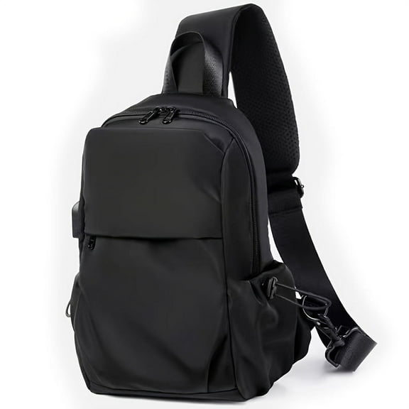 Xeie Thuk Black One Strap Backpack Sling Bag Crossbody for Men Women, Lightweight Waterproof Sling Backpack Shoulder Bag for Hiking Walking Biking Travel Cycling USB Charger Port-Nylon