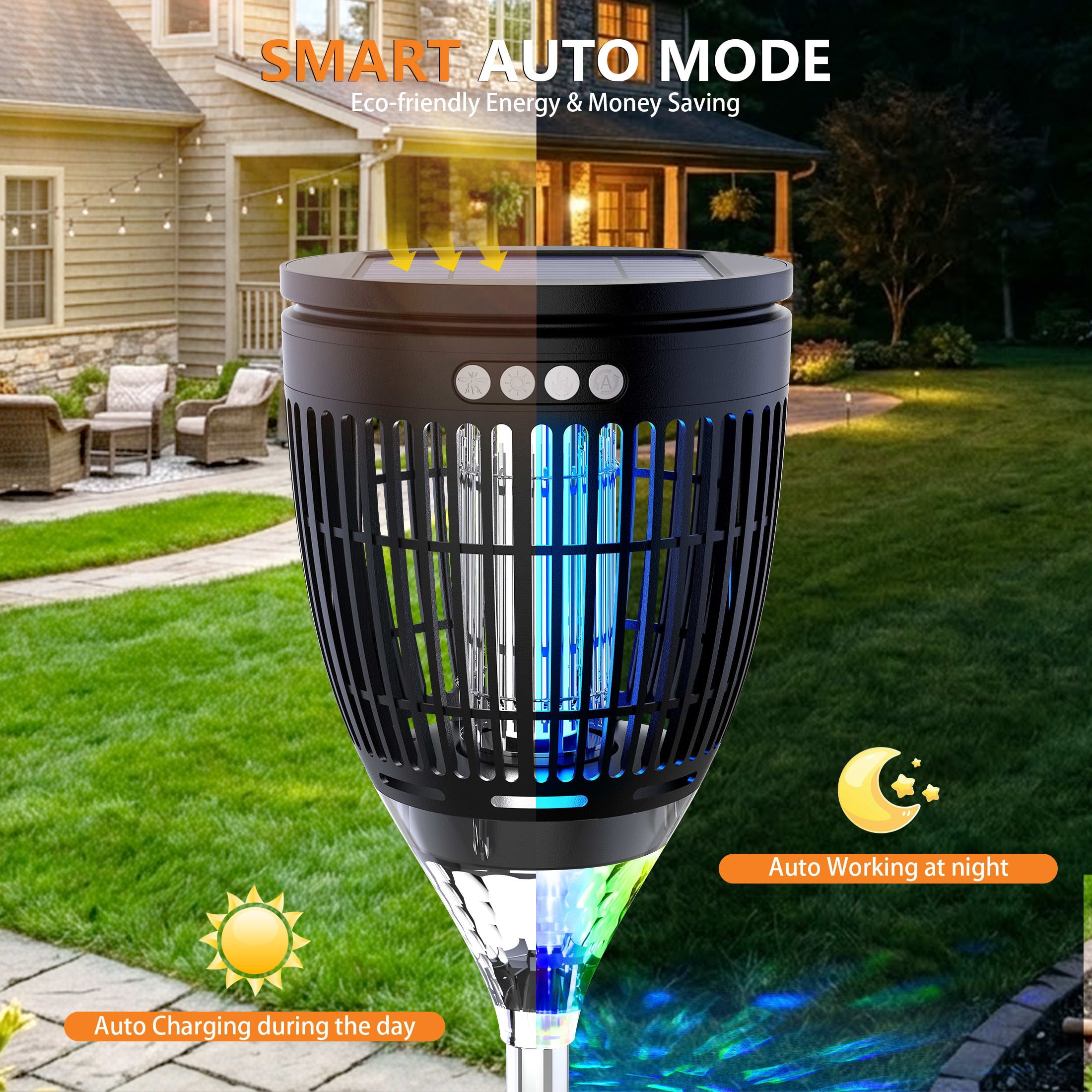 Rossetta Solar Bug Zapper Outdoor, 4200V 3-in-1 Mosquito Killer for Yard Garden Up to 1 Acre