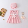 thumbnail image 3 of GYRATEDREAM Infant Baby Girl Sleeveless Dress + Hat Outfits Lapel Daisy Print Birthday Party Holiday Princess Dress Cute Spring Summer Fall Clothes for 2-15M Pink, 3 of 8