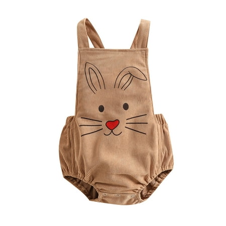 

Gwiyeopda Newborn Baby Boy Girl Easter Sleeveless Bunny Ribbed Strap Romper Bodysuit Jumpsuit