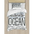 thumbnail image 1 of Beach Saying Duvet Cover Set Twin Size, Breathe in the Ocean Text Stylized with Seashell Icons, Decorative 2 Piece Bedding Set with 1 Pillow Sham, Pale Grey Charcoal Grey Blue Grey, by Ambesonne, 1 of 3