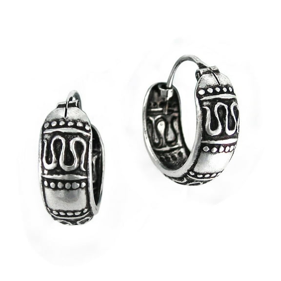 Sterling Silver Swirl Bali Band Hoop Earrings, 15mm