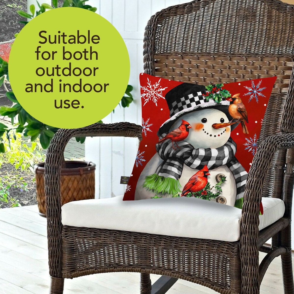 Briarwood Lane Winter Indoor/Outdoor Pillow 17x17 Snowman With Cardinals For Winter Pillow
