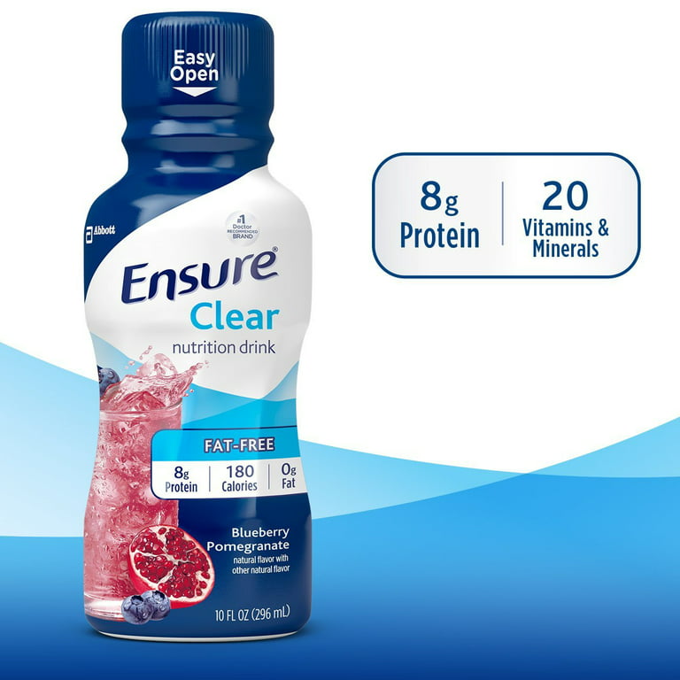 REDUCED! 12 BOTTLES ENSURE Clear Nutrition Drink Blueberry Pomegranate 10oz