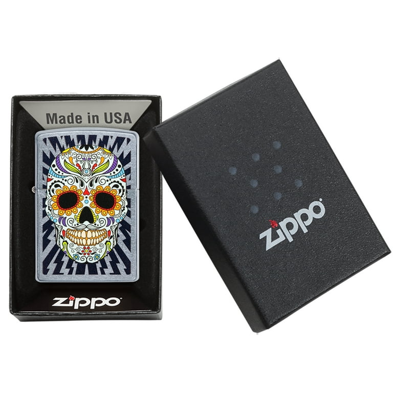 Zippo Street Chrome Lightning Sugar Skull Windproof Pocket Lighter 