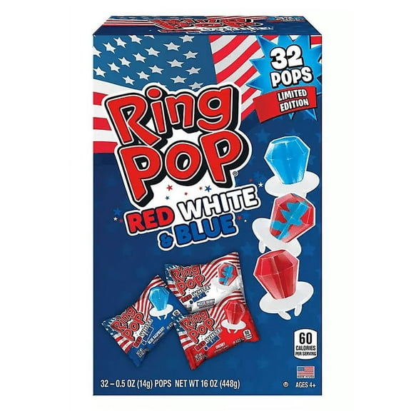 Ring Pop Red, White, And Blue Variety Pack, 32 ct.