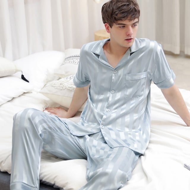 Mens satin pajamas short set sale