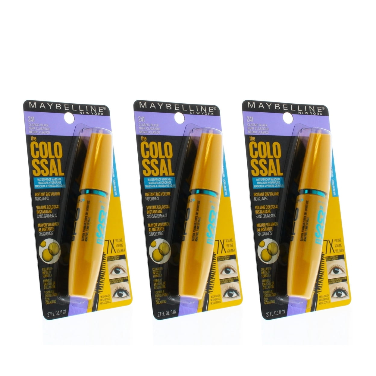 Maybelline VolumExpress The Colossal Mascara 241 Classic Black Waterproof 0.27oz/8ml (3 Pack)