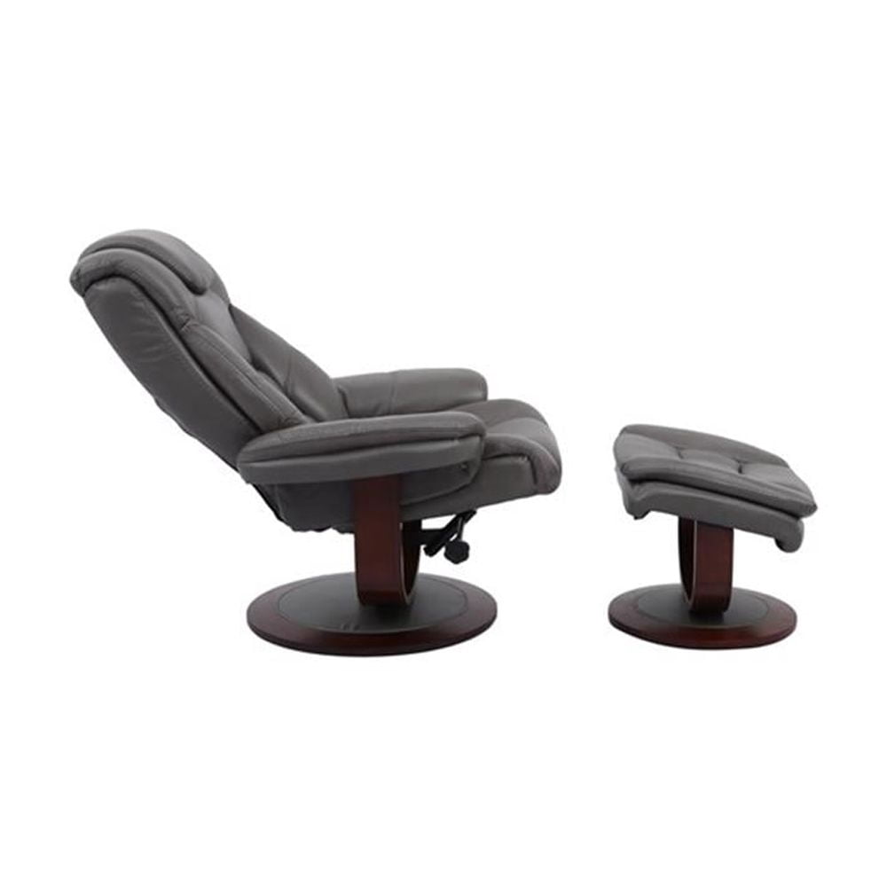 Pemberley Row Leather Gray Manual Reclining Swivel Chair with Ottoman 33.5"W x 36"D x 40"H Assembly Required