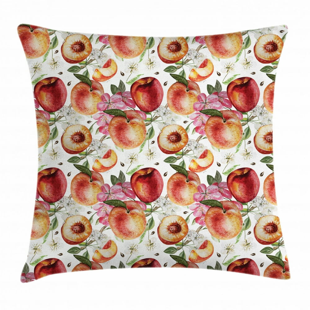 Peach Throw Pillow Cushion Cover, Exotic Lively Summer Yard Theme with