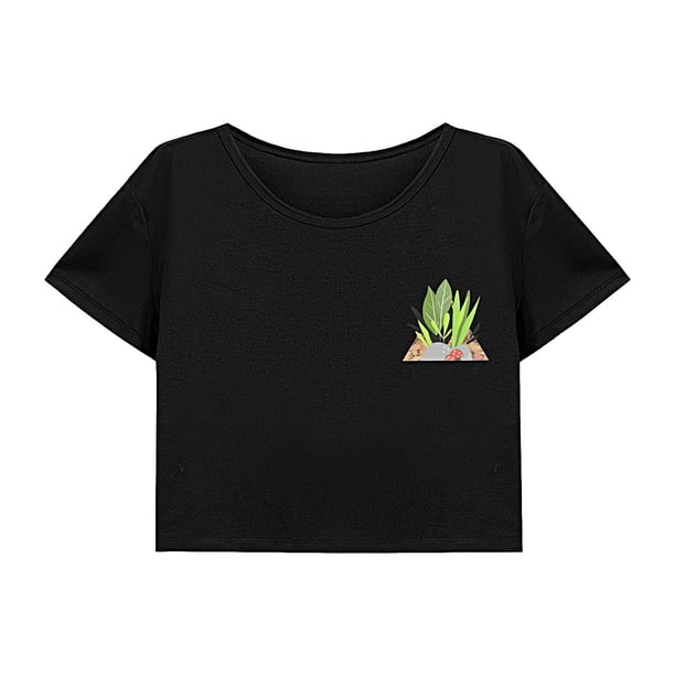 Top corto para mujer, ropa clásica de verano, ropa deportiva, camisa con cuello redondo para vacaciones M