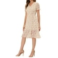 thumbnail image 4 of Allegra K Women's Chiffon Ruffled V Neck Vintage Floral Midi Dress, 4 of 5