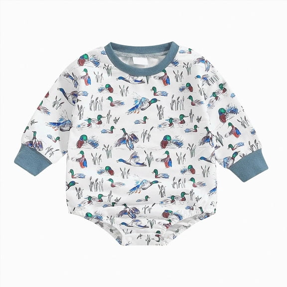 Wonitaaizi Infant Baby Boy Romper Long Sleeve Animal Duck One Piece Bodysuit Tops Clothes(0-3 Months,White)