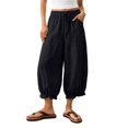 thumbnail image 2 of Linen Barrel Pants Women Plus Size Wide Leg Gauze Ruffle Trouser Casual Summer Baggy Boho Beach Vacation Pants, L, 2 of 4
