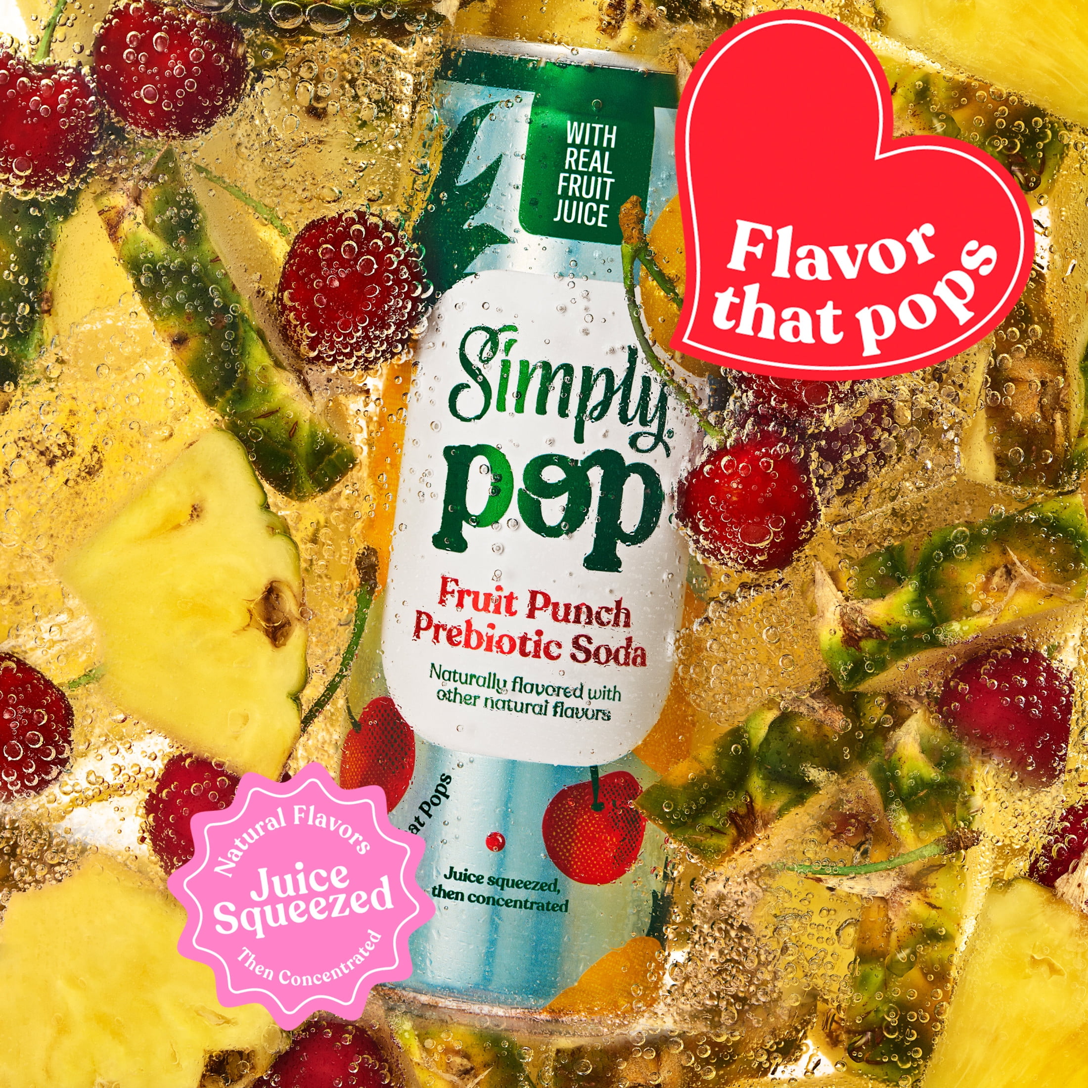 Simply Pop Prebiotic Soda Fruit Punch Drink, 12 oz. can