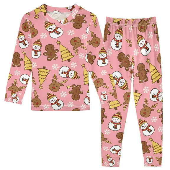 joogoo Gingerbread Man Christmas Snowman 2 Piece Long Sleeve Tee and Pants Cotton Pajama Set 5Y