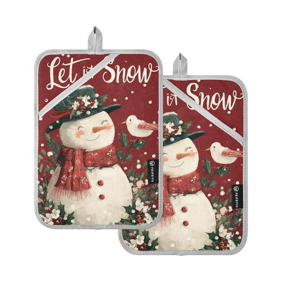 Cheerful Snowman and Cute Bird Christmas Potholders Heat Resistant Pot Holder Set of 2 Oven Hot Pads with Pocket